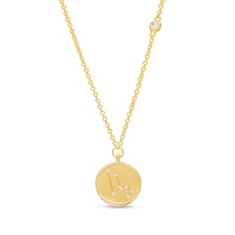 White Lab-Created Sapphire Leo Constellation Disc Necklace in Sterling Silver with 18K Gold Plate