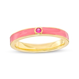 Lab-Created Ruby Pink Enamel Ring in Sterling Silver with 18K Gold Plate - Size 7