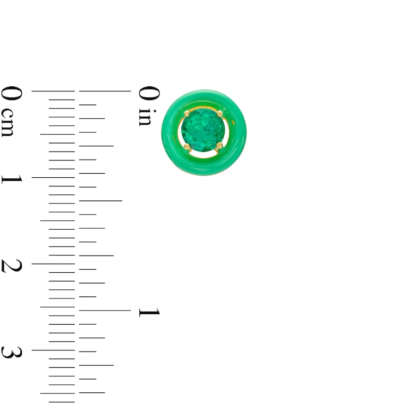 Main Image 3 of 5.0mm Lab-Created Emerald Frame Green Enamel Stud Earrings in Sterling Silver with 18K Gold Plate