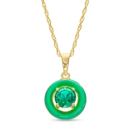 6.0mm Lab-Created Emerald Frame Green Enamel Pendant in Sterling Silver with 18K Gold Plate