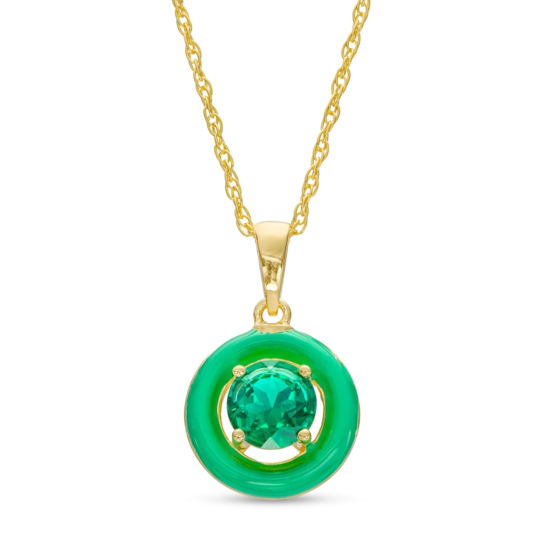 Main Image 1 of 6.0mm Lab-Created Emerald Frame Green Enamel Pendant in Sterling Silver with 18K Gold Plate