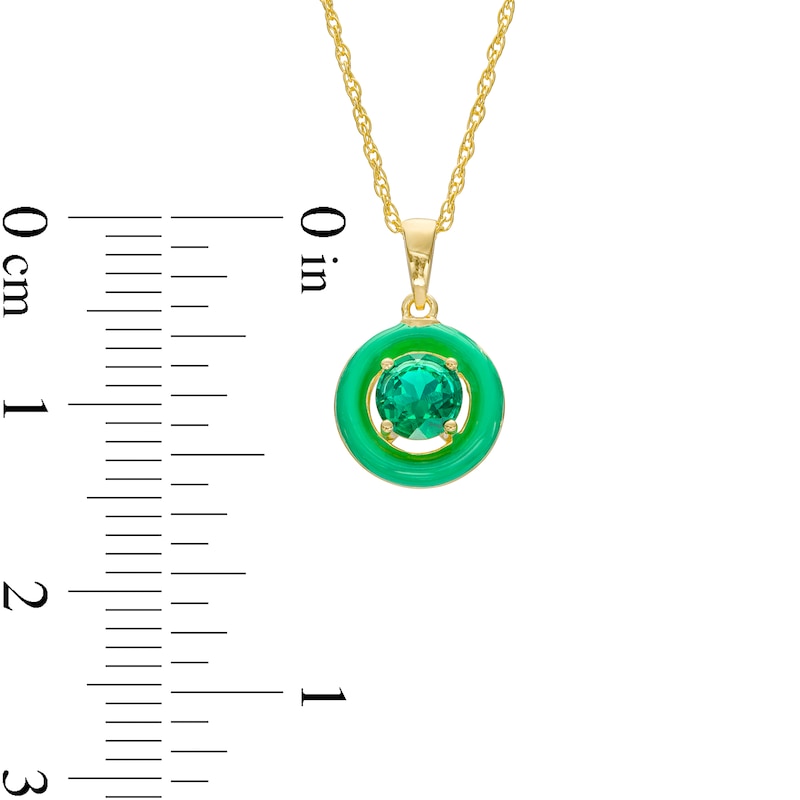 Main Image 3 of 6.0mm Lab-Created Emerald Frame Green Enamel Pendant in Sterling Silver with 18K Gold Plate