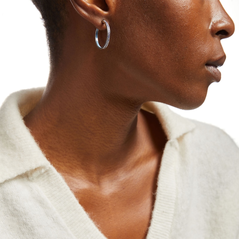 Main Image 2 of Blue Lab-Created Sapphire Enamel Hoop Earrings in Sterling Silver