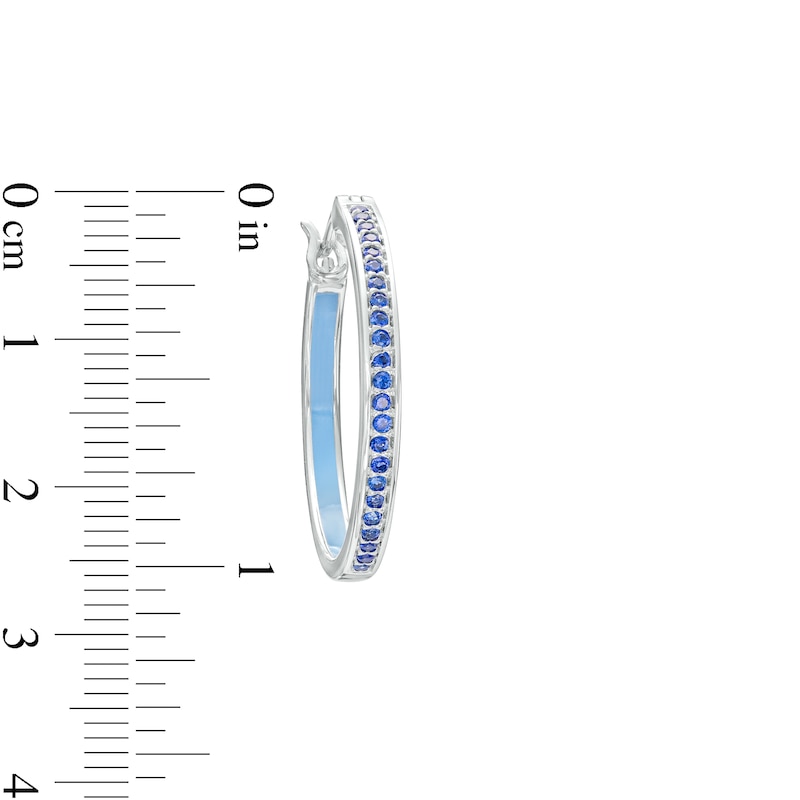 Main Image 3 of Blue Lab-Created Sapphire Enamel Hoop Earrings in Sterling Silver