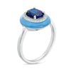 Thumbnail Image 2 of Oval Blue and Round White Lab-Created Sapphire Frame Blue Enamel Ring in Sterling Silver