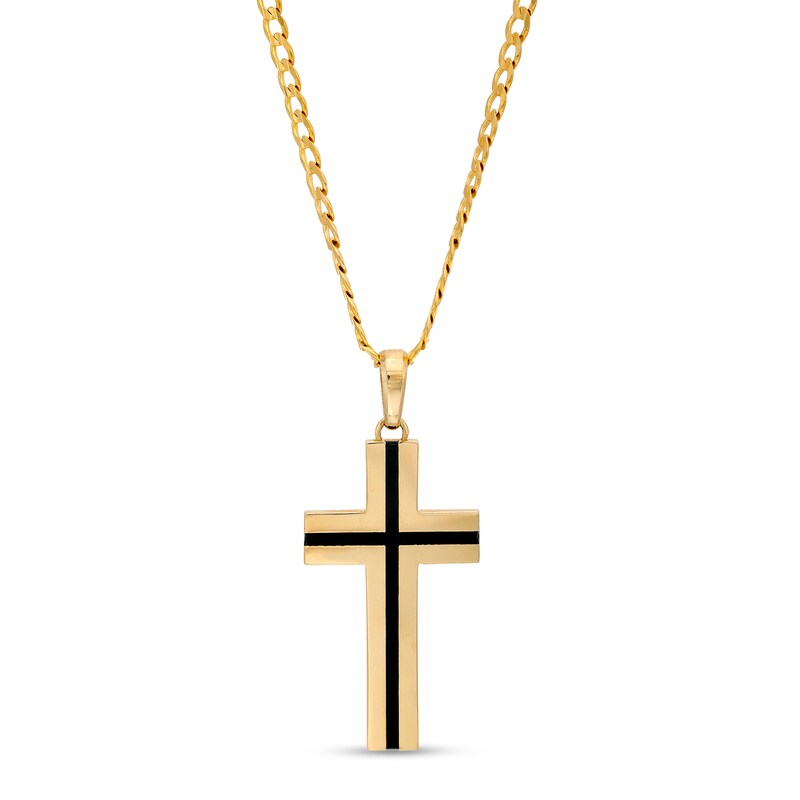 Main Image 1 of Men's Black Enamel Cross Pendant in 10K Gold – 22&quot;