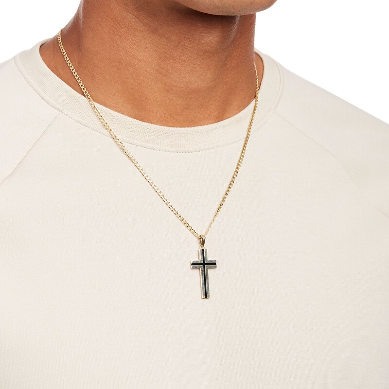 Main Image 2 of Men's Black Enamel Cross Pendant in 10K Gold – 22&quot;