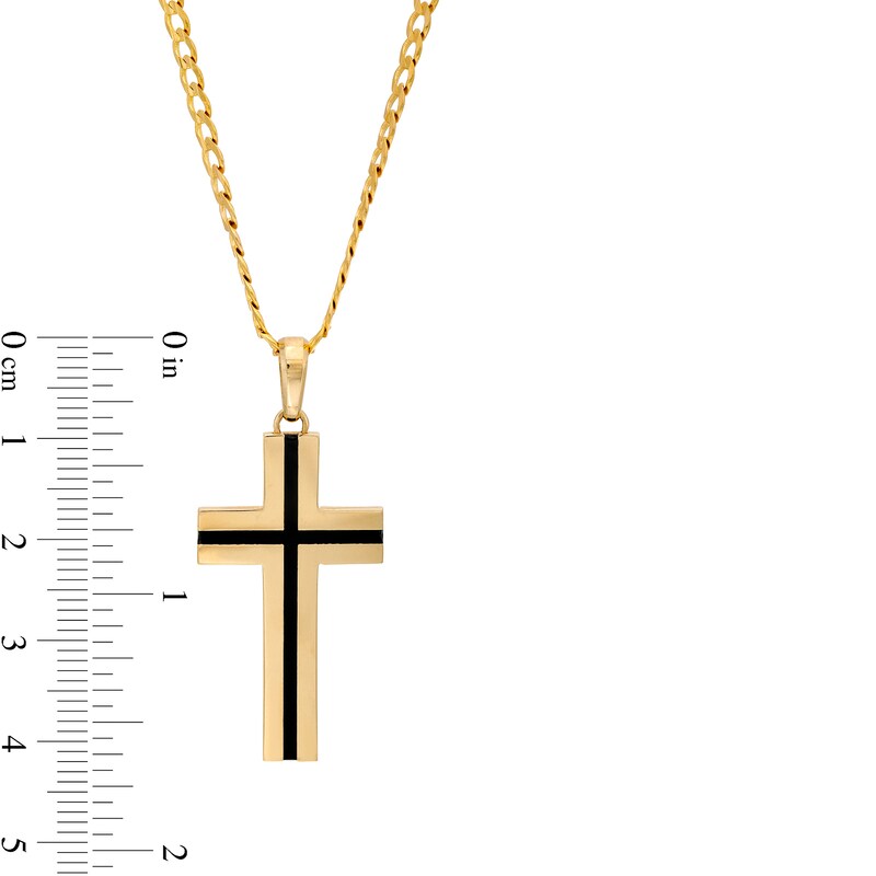 Main Image 3 of Men's Black Enamel Cross Pendant in 10K Gold – 22&quot;