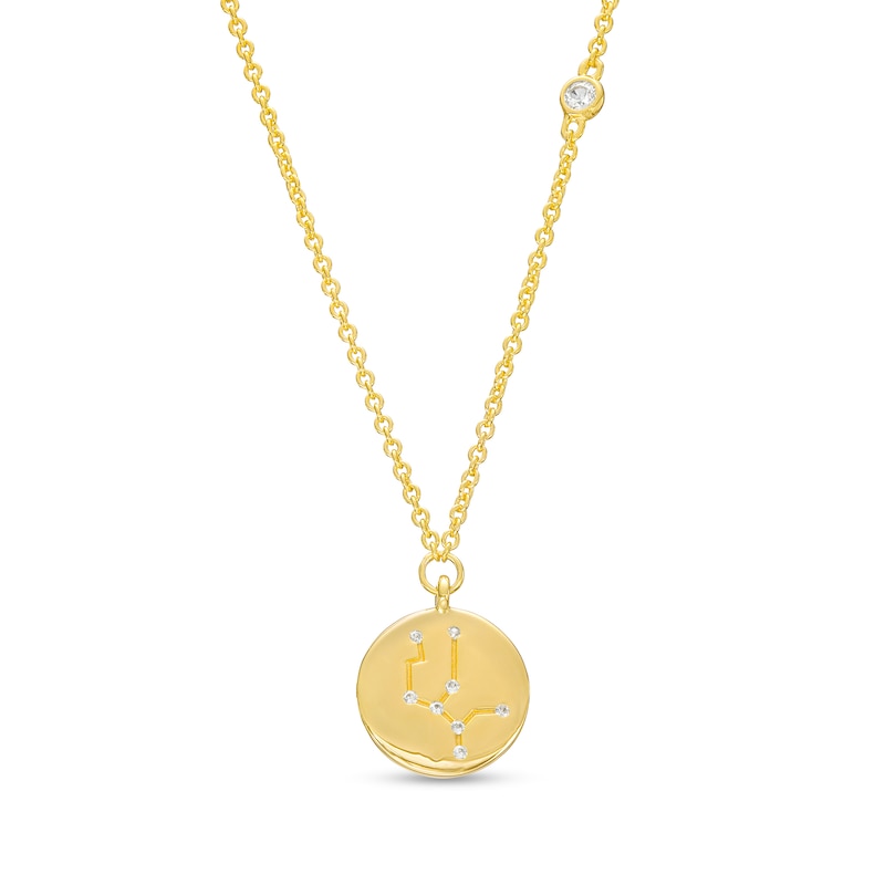 Main Image 1 of White Lab-Created Sapphire Virgo Constellation Disc Necklace in Sterling Silver with 18K Gold Plate