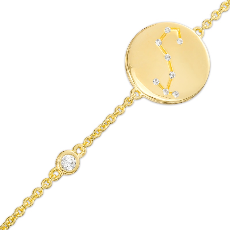 Main Image 1 of White Lab-Created Sapphire Scorpio Constellation Disc Bracelet in Sterling Silver with 18K Gold Plate - 8&quot;