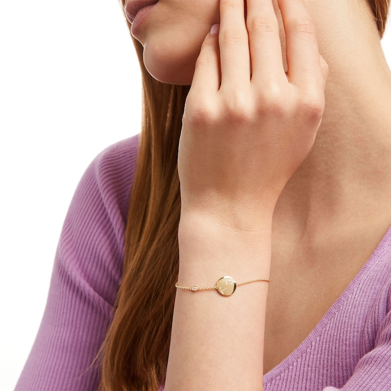 Main Image 2 of White Lab-Created Sapphire Scorpio Constellation Disc Bracelet in Sterling Silver with 18K Gold Plate - 8&quot;