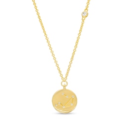 White Lab-Created Sapphire Libra Constellation Disc Necklace in Sterling Silver with 18K Gold Plate