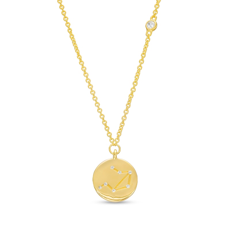 Main Image 1 of White Lab-Created Sapphire Libra Constellation Disc Necklace in Sterling Silver with 18K Gold Plate