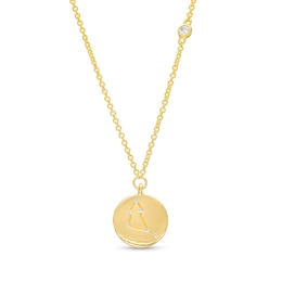 White Lab-Created Sapphire Capricorn Constellation Disc Necklace in Sterling Silver with 18K Gold Plate