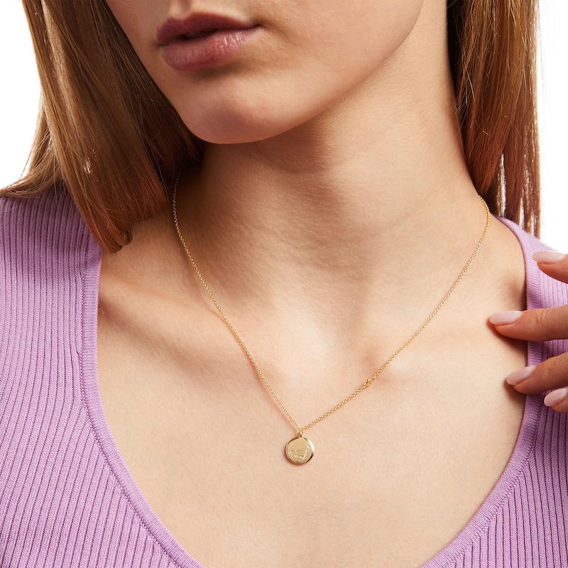 Main Image 2 of White Lab-Created Sapphire Capricorn Constellation Disc Necklace in Sterling Silver with 18K Gold Plate