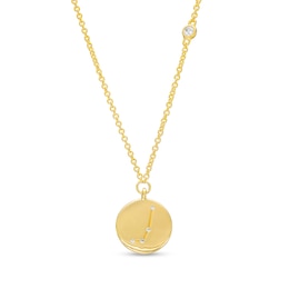 White Lab-Created Sapphire Aries Constellation Disc Necklace in Sterling Silver with 18K Gold Plate