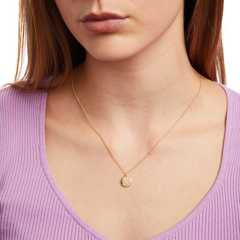 Main Image 2 of White Lab-Created Sapphire Pisces Constellation Disc Necklace in Sterling Silver with 18K Gold Plate