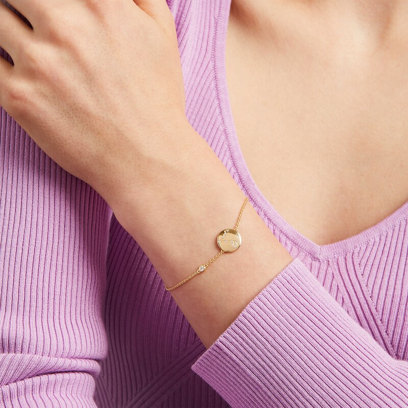 Main Image 2 of White Lab-Created Sapphire Pisces Constellation Disc Bracelet in Sterling Silver with 18K Gold Plate - 8&quot;