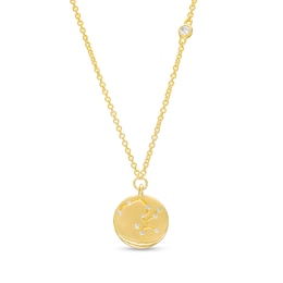 White Lab-Created Sapphire Sagittarius Constellation Disc Necklace in Sterling Silver with 18K Gold Plate