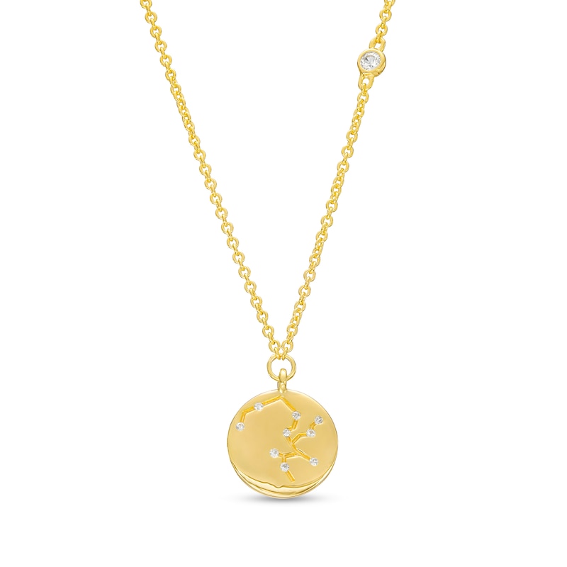 Main Image 1 of White Lab-Created Sapphire Sagittarius Constellation Disc Necklace in Sterling Silver with 18K Gold Plate