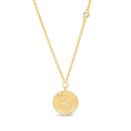 White Lab-Created Sapphire Taurus Constellation Disc Necklace in Sterling Silver with 18K Gold Plate