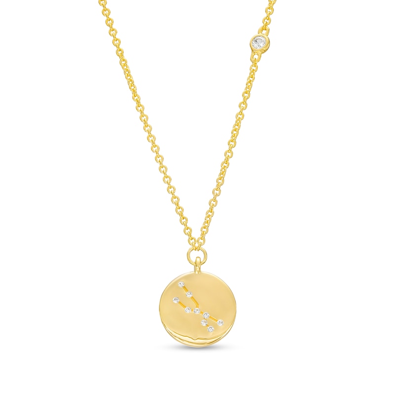 Main Image 1 of White Lab-Created Sapphire Taurus Constellation Disc Necklace in Sterling Silver with 18K Gold Plate