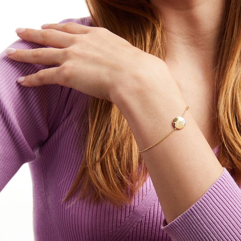 Main Image 2 of White Lab-Created Sapphire Taurus Constellation Disc Bracelet in Sterling Silver with 18K Gold Plate - 8&quot;