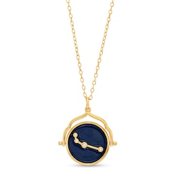 White Lab-Created Sapphire Aries Blue Enamel Flip Disc Pendant in Sterling Silver with 18K Gold Plate