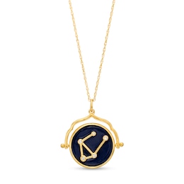 White Lab-Created Sapphire Libra Blue Enamel Flip Disc Pendant in Sterling Silver with 18K Gold Plate