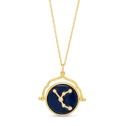 White Lab-Created Sapphire Virgo Blue Enamel Flip Disc Pendant in Sterling Silver with 18K Gold Plate