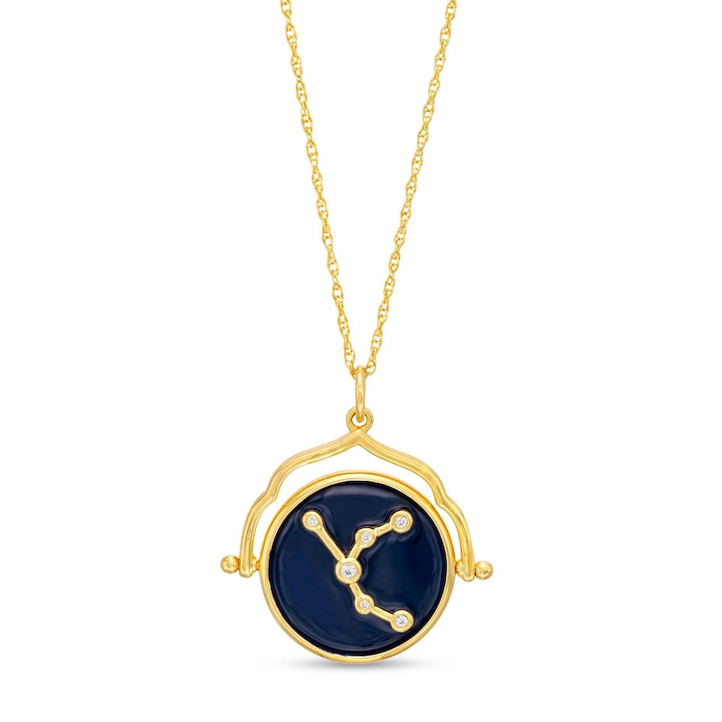 Main Image 1 of White Lab-Created Sapphire Virgo Blue Enamel Flip Disc Pendant in Sterling Silver with 18K Gold Plate