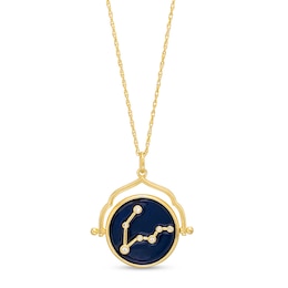 White Lab-Created Sapphire Pisces Blue Enamel Flip Disc Pendant in Sterling Silver and 18K Gold Plate