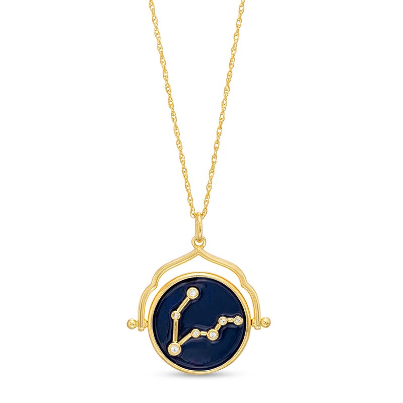 Main Image 1 of White Lab-Created Sapphire Pisces Blue Enamel Flip Disc Pendant in Sterling Silver and 18K Gold Plate