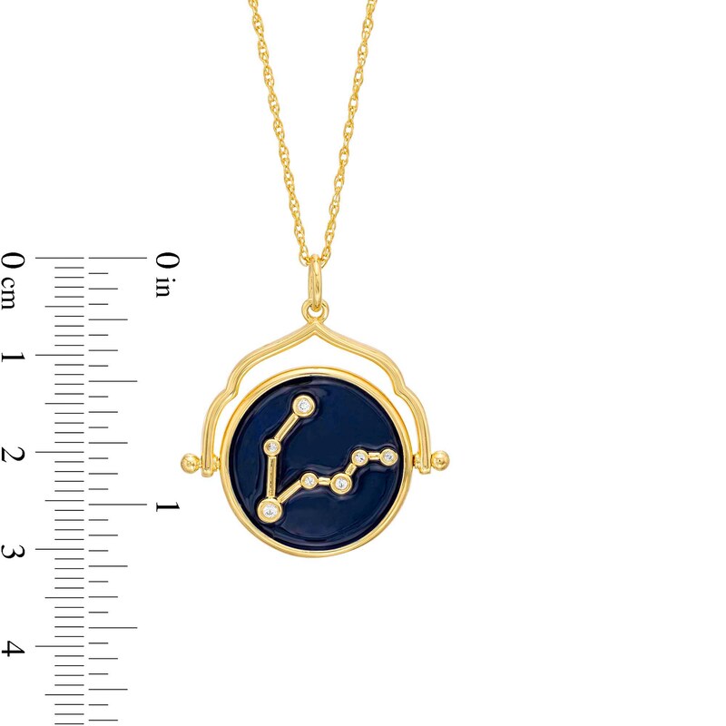 Main Image 4 of White Lab-Created Sapphire Pisces Blue Enamel Flip Disc Pendant in Sterling Silver and 18K Gold Plate