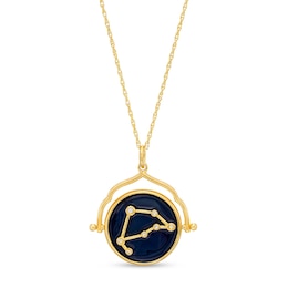 White Lab-Created Sapphire Capricorn Blue Enamel Flip Disc Pendant in Sterling Silver with 18K Gold Plate