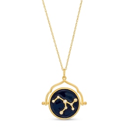 White Lab-Created Sapphire Leo Blue Enamel Flip Disc Pendant in Sterling Silver with 18K Gold Plate