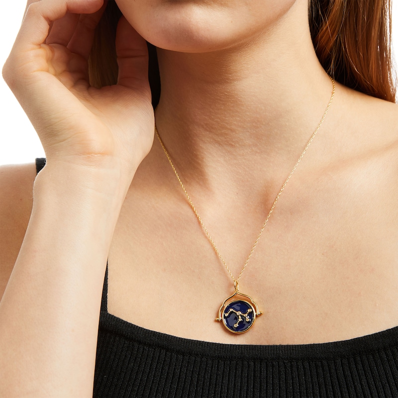 Main Image 2 of White Lab-Created Sapphire Leo Blue Enamel Flip Disc Pendant in Sterling Silver with 18K Gold Plate