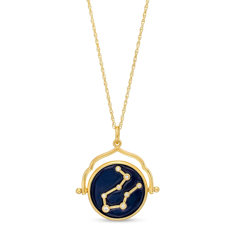 Main Image 1 of White Lab-Created Sapphire Gemini Blue Enamel Flip Disc Pendant in Sterling Silver with 18K Gold Plate