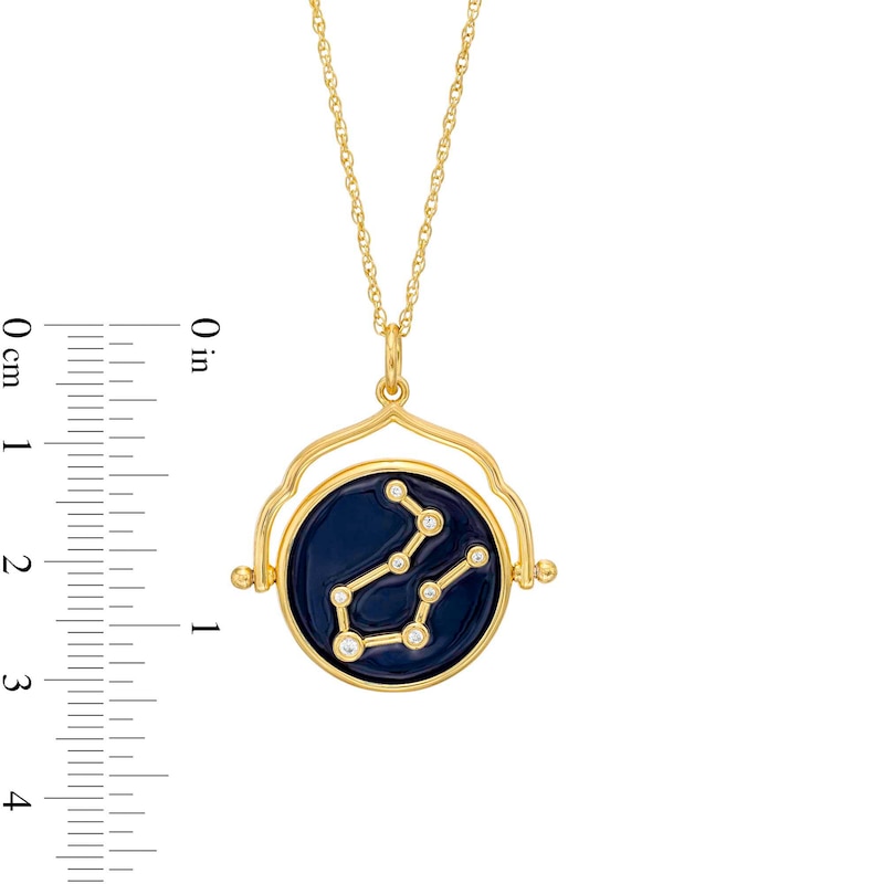 Main Image 4 of White Lab-Created Sapphire Gemini Blue Enamel Flip Disc Pendant in Sterling Silver with 18K Gold Plate