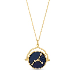 White Lab-Created Sapphire Cancer Blue Enamel Flip Disc Pendant in Sterling Silver with 18K Gold Plate