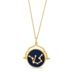 White Lab-Created Sapphire Aquarius Blue Enamel Flip Disc Pendant in Sterling Silver with 18K Gold Plate