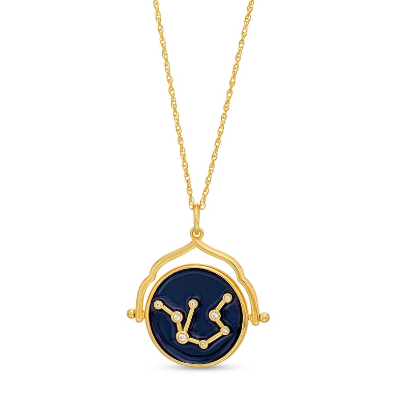 Main Image 1 of White Lab-Created Sapphire Aquarius Blue Enamel Flip Disc Pendant in Sterling Silver with 18K Gold Plate