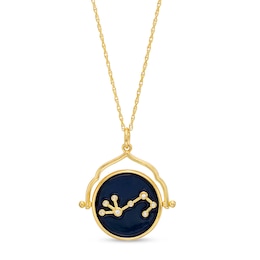 White Lab-Created Sapphire Scorpio Blue Enamel Flip Disc Pendant in Sterling Silver with 18K Gold Plate