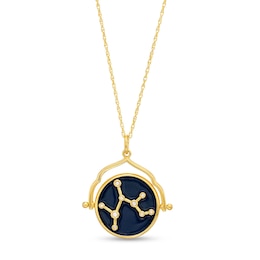 White Lab-Created Sapphire Sagittarius Blue Enamel Flip Disc Pendant in Sterling Silver with 18K Gold Plate