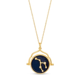 White Lab-Created Sapphire Taurus Blue Enamel Flip Disc Pendant in Sterling Silver with 18K Gold Plate