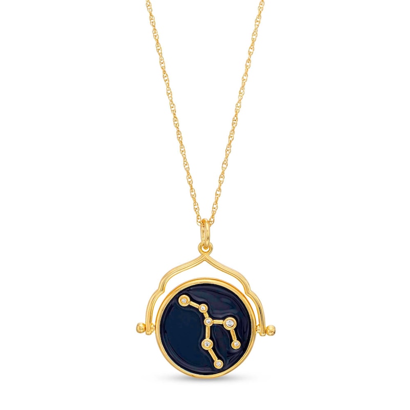 Main Image 1 of White Lab-Created Sapphire Taurus Blue Enamel Flip Disc Pendant in Sterling Silver with 18K Gold Plate