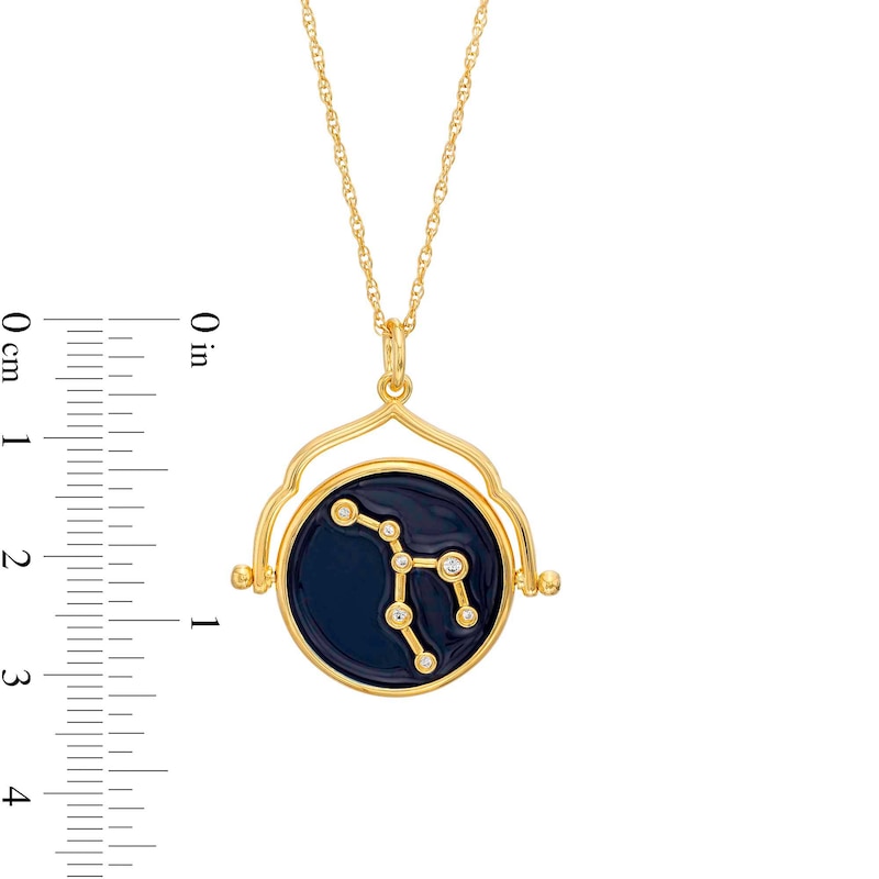 Main Image 4 of White Lab-Created Sapphire Taurus Blue Enamel Flip Disc Pendant in Sterling Silver with 18K Gold Plate