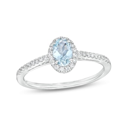 Oval Aquamarine and White Lab-Created Sapphire Frame Ring in 10K White Gold