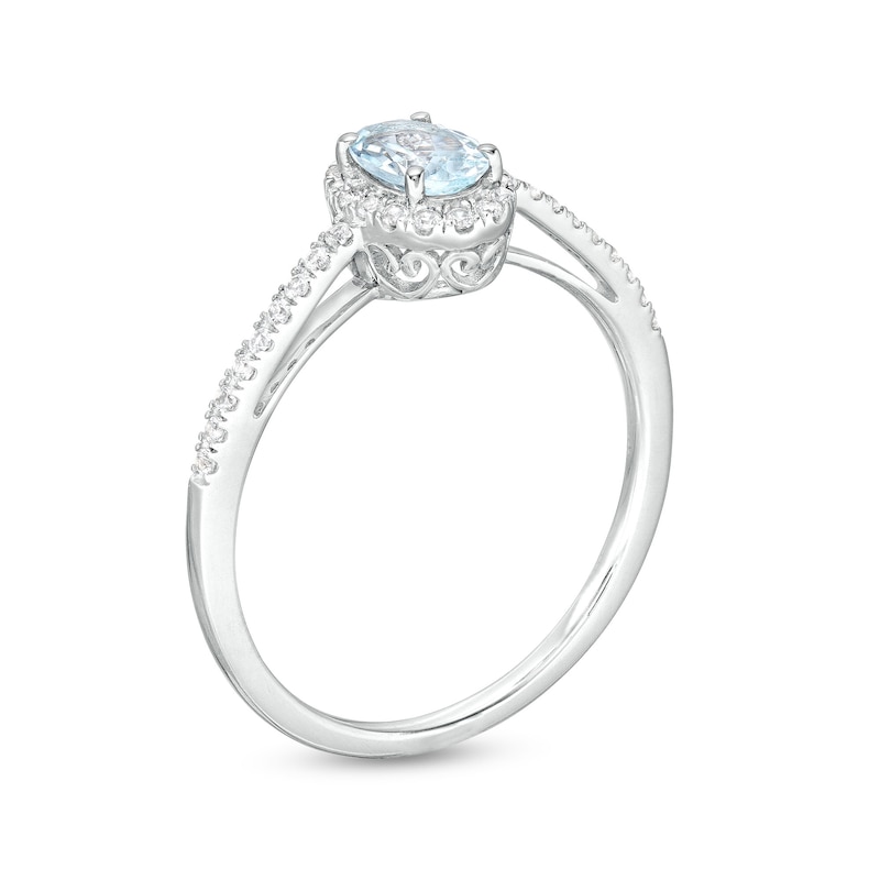 Oval Aquamarine and White Lab-Created Sapphire Frame Ring in 10K White Gold