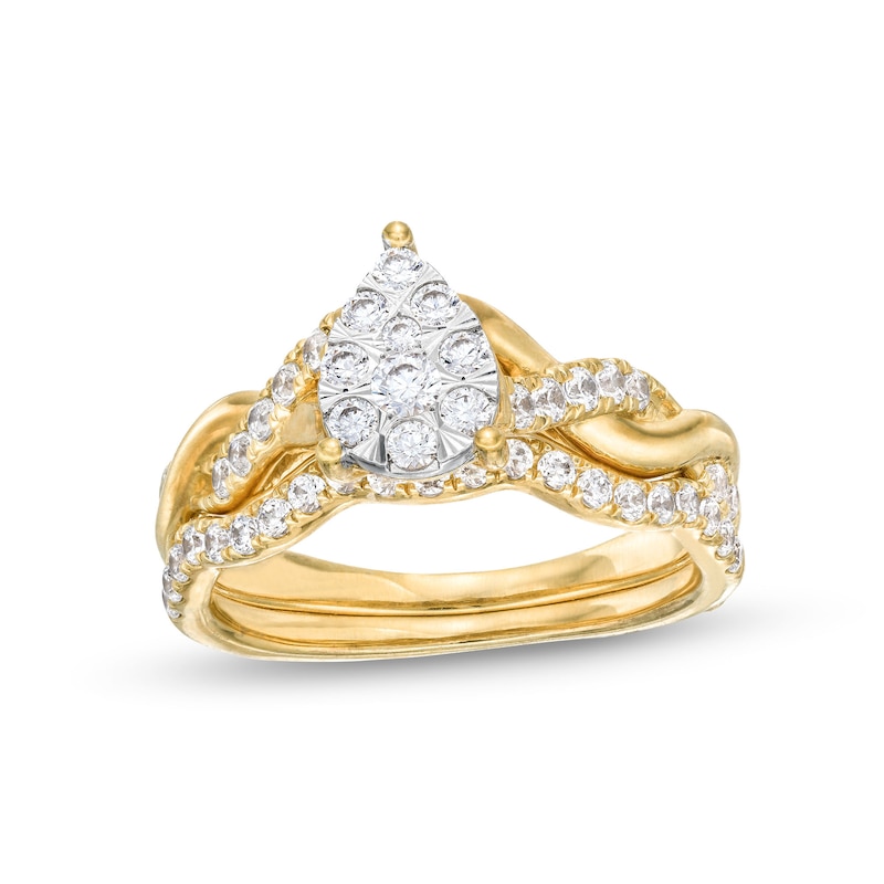 Main Image 1 of 3/4 CT. T.W. Pear Multi-Diamond Polished Braid Bridal Set in 10K Gold